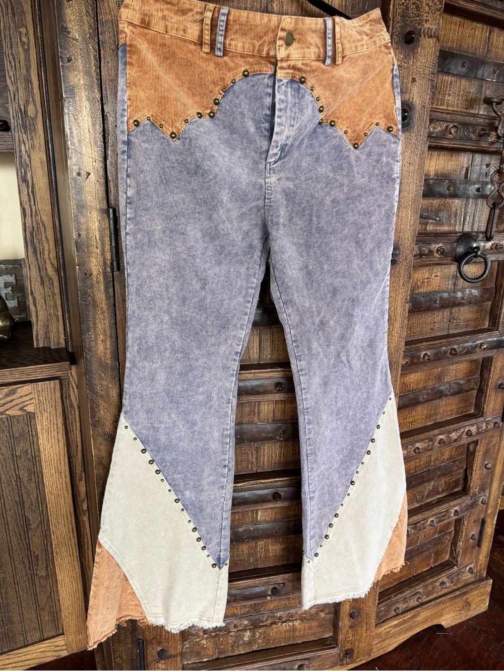Two-Tone Patchwork Denim Flare Jeans